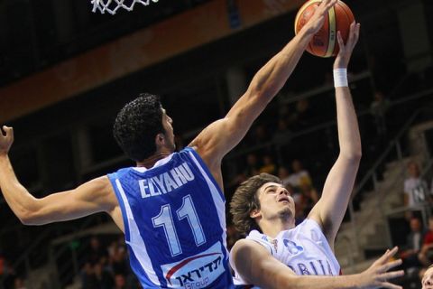 SIAULIAI, LITHUANIA - SEPTEMBER 02:  (L-R) Lior Eliyahu  of Israel defends against Nemanja Bjelica  of Serbia during the EuroBasket 2011 first round group B match between Serbia and Israel at Siauliai Arena on September 2, 2011 in Siauliai, Lithuania.  (Photo by Christof Koepsel/Bongarts/Getty Images)