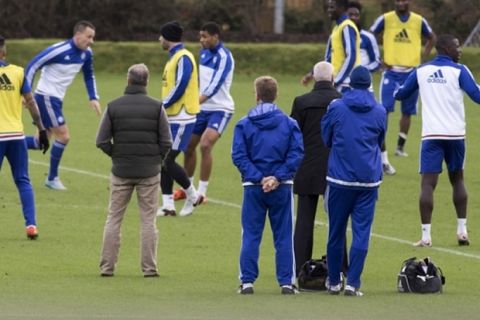 PICS SHOWS;Chelsea Training today at Cobham Training Ground in Surrey 
 Players Training Being watched By The Owner Roman Abramovich.