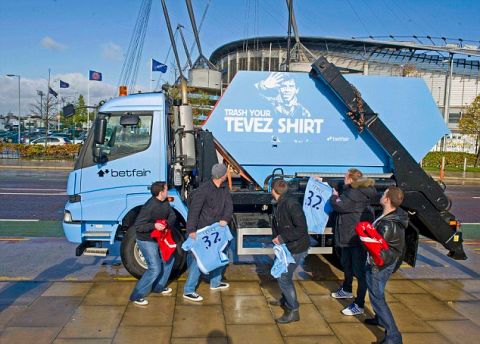 Ahead of the Manchester derby on Sunday, City and United fans are being encouraged to vent their frustrations and trash their Carlos Tevez shirts in exchange for brand new ones. Betfair is offering fans left infuriated by the actions of the money grabbing Argentine the chance to ditch their jerseys in a giant Recycling Tevez skip, which will be at Old Trafford before the top of the table clash kicks off at 1.30pm. For more information contact Mischief on betfair@mischiefpr.com or 020 3128 6600.