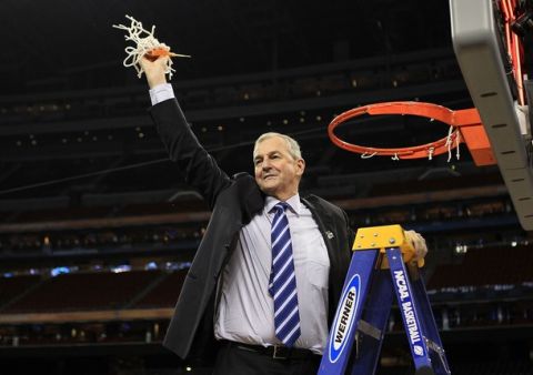 HOUSTON, TX - APRIL 04:  Head coach Jim Calhoun of the Connecticut Huskies cuts down the net after defeating the Butler Bulldogs to win the National Championship Game of the 2011 NCAA Division I Men's Basketball Tournament by a score of 53-41 at Reliant Stadium on April 4, 2011 in Houston, Texas.  (Photo by Streeter Lecka/Getty Images)