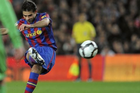 BARCELONA, SPAIN - FEBRUARY 20: Rafael Marquez  of Barcelona scores his team's third goal during the La Liga match between Barcelona and Racing Santander at Camp Nou stadium on February 20, 2010 in Barcelona, Spain.  (Photo by Denis Doyle/Getty Images)