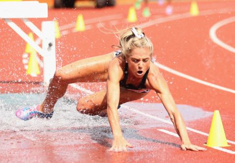 BIRMINGHAM, ENGLAND - JUNE 30:  Genevieve Lacaze of Australia falls in the Women's 3000m Steeplechase during the IAAF Diamond League at Alexander Stadium on June 30, 2013 in Birmingham, England.  (Photo by Ian Walton/Getty Images)