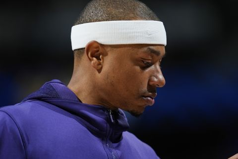 Phoenix Suns guard Isaiah Thomas in the second half of an NBA basketball game Wednesday, March 27, 2024, in Denver. (AP Photo/David Zalubowski)