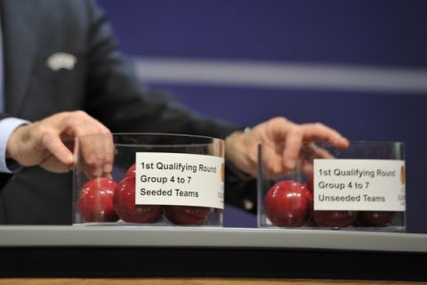 NYON, SWITZERLAND - JUNE 23:  Balls are prepared during the 2014/15 UEFA Europa League 1st and 2nd Qualifying Rounds draw at the UEFA headquarters, The House of European Football, on June 23, 2014 in Nyon, Switzerland.  (Photo by Harold Cunningham/Getty Images for UEFA)