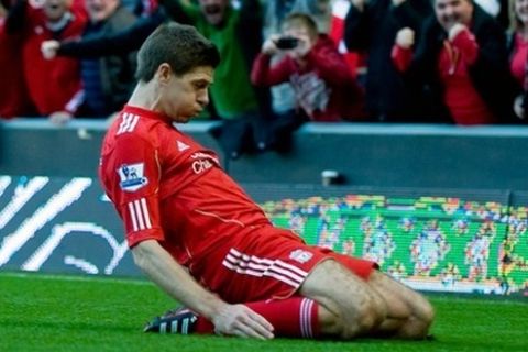 Oct 15, 2011 - Liverpool, United Kingdom - Premier League: Liverpool 1 v 1 Manchester United.Liverpool's STEVEN GERRARD celebrates after scoring(Credit Any Usage: &copy;ZUMAPRESS.com/Keystone Press)