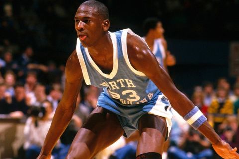 <p>UNDATED: University of North Carolina's Michael Jordan #23 provides defence during a game. (Photo by Focus on Sport/Getty Images) *** Local Caption *** Michael Jordan</p>
