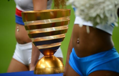 Picture of the French League Cup presented before the final football match Lyon vs. Marseille at the Stade de France in Saint-Denis, north of Paris.  AFP PHOTO / FRANCK FIFE (Photo credit should read FRANCK FIFE/AFP/Getty Images)