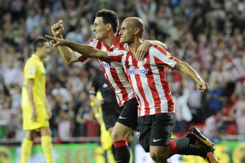 Partido de Liga entre el Athletic y el Villarreal en el nuevo San Mamés. En la imagen, Mikel Rico celebra su gol. 

Spanish League match between Athletic and Villarreal. In this picture, Mikel Rico celebrates his goal.