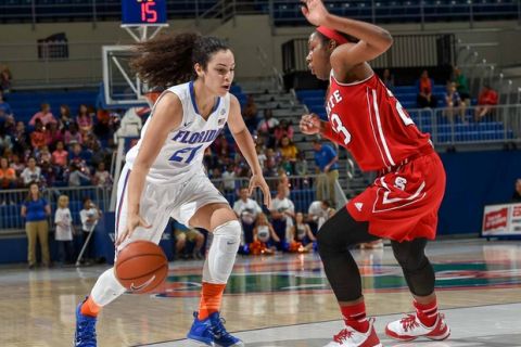 ... during the Gators' 79-72 win in their basketball game against the NC State Wolfpack on Monday, December 21, 2015 in the Stephen C. O'Connell Center on the University of Florida campus in Gainesville, FL / UAA Communications photo by Jim Burgess