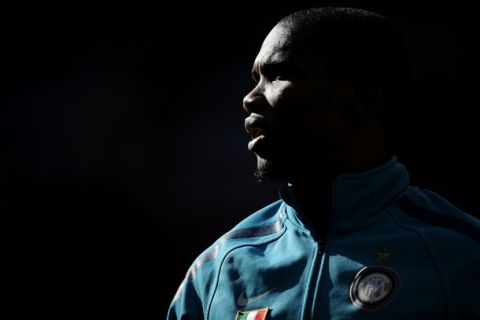 Inter Milan's Cameroonian forward Samuel Eto'o looks on during a warm up prior to their Serie A football match against Genoa in Milan's San Siro Stadium on March 6, 2011 . AFP PHOTO / Filippo MONTEFORTE (Photo credit should read FILIPPO MONTEFORTE/AFP/Getty Images)