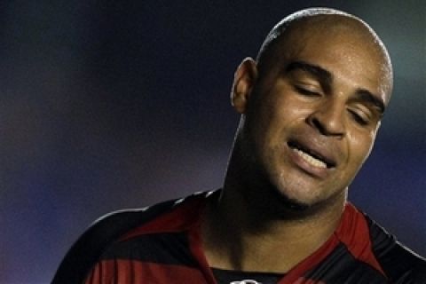 Brazil's Flamengo's Adriano reacts during a Copa Libertadores soccer game against Chile's Universidad Catolica in Rio de Janeiro, Brazil, Wednesday, Feb. 24, 2010. (AP Photo/Felipe Dana)