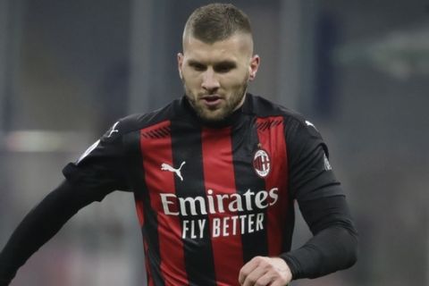 AC Milan's Ante Rebic controls the ball during a Serie A soccer match between AC Milan and Parma, at the San Siro stadium in Milan, Italy, Sunday, Dec. 13, 2020. (AP Photo/Luca Bruno)