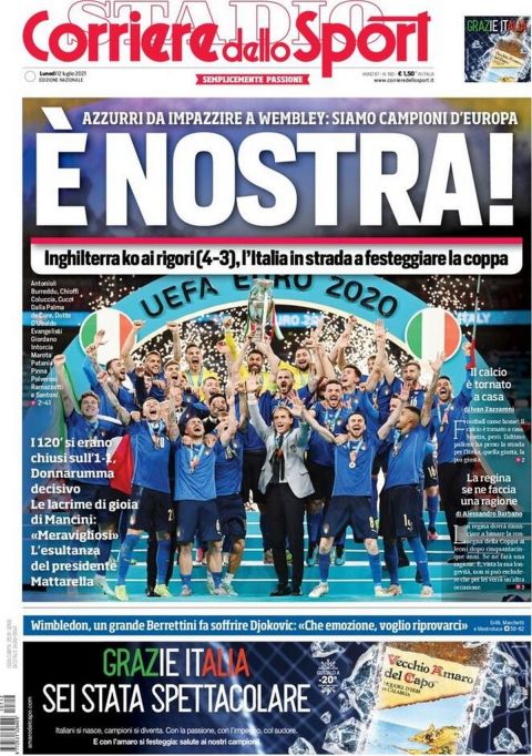 Το πρωτοσέλιδο της Corriere dello Sport μετά την κατάκτηση του Euro 2020 από την εθνική Ιταλίας