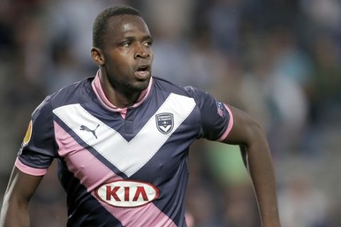 Girondins Bordeaux's Cheick Diabate runs during the Europa League soccer match against Brugge in Bordeaux, southwestern France, Thursday, Sept. 20, 2012. (AP Photo/Christophe Ena)