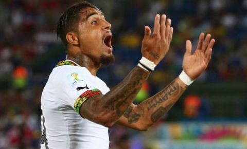 NATAL, BRAZIL - JUNE 16:  Kevin-Prince Boateng of Ghana reacts during the 2014 FIFA World Cup Brazil Group G match between Ghana and the United States at Estadio das Dunas on June 16, 2014 in Natal, Brazil.  (Photo by Robert Cianflone/Getty Images)