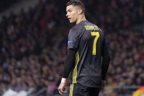 February 21, 2019 - Madrid, Madrid, Spain - Cristiano Ronaldo of Juventus during UEFA Champions League round of 16 soccer match between Atletico Madrid and Juventus at Wanda Metropolitano Stadium in Madrid, Spain on February 20, 2019 Photo: /NurPhoto Club Atletico de Madrid v Juventus - UEFA Champions League Round of 16: First Leg PUBLICATIONxINxGERxSUIxAUTxONLY - ZUMAn230 20190221_zaa_n230_053 Copyright: xOscarxGonzalezx  