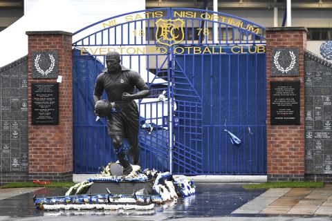 View of Goodsion Park as the Premier League soccer match between Everton and Liverpool is called off due to storm Darragh at Goodison Park, in Liverpool, England, Saturday Dec 7, 2024. (AP Photo/Rui Vieira)