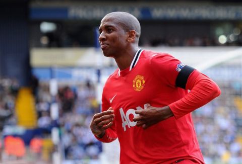 WEST BROMWICH, ENGLAND - AUGUST 14:  Ashley Young of Manchester United celebrates his team's second goal during the Barclays Premier League match between West Bromwich Albion and Manchester United at The Hawthorns on August 14, 2011 in West Bromwich, England.  (Photo by Mike Hewitt/Getty Images)