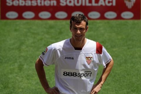 Sevilla's new signing defender French Sebastien Squillaci poses during a press conference at the Sanchez Pizjuan stadium in Seville, on July 17, 2008.AFP PHOTO/ CRISTINA QUICLER. (Photo credit should read CRISTINA QUICLER/AFP/Getty Images)