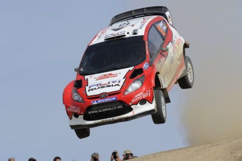 OLBIA, ITALY - MAY 07:  Evgeny Novikov of Russia and Stephane Prevot of Belgium compete in their M-Sport Stobart WRT Ford Fiesta RS WRC during Day2 of the WRC Rally d'Italia Sardinia  on May 7, 2011 in Olbia, Italy.  (Photo by Massimo Bettiol/Getty Images)