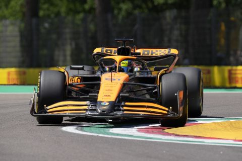 McLaren driver Oscar Piastri of Australia steers his car during the first free practice at the Dino and Enzo Ferrari racetrack in Imola, Italy, Friday, May 17, 2024. The Italy's Emilia Romagna Formula One Grand Prix will be held on Sunday. (AP Photo/Antonio Calanni)