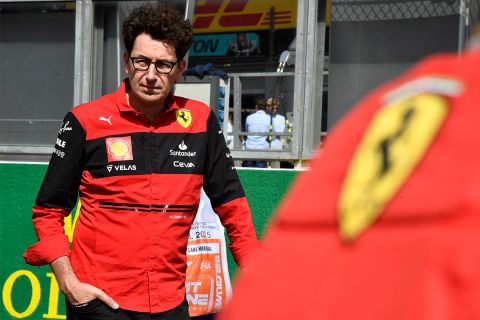 Ferrari Team Principal Mattia Binotto during the Formula One Grand Prix at the Spa-Francorchamps racetrack in Spa, Belgium, Sunday, Aug. 28, 2022. (AP Photo/Geert Vanden Wijngaert, Pool)