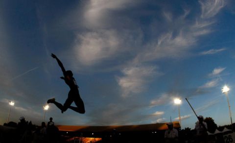 EUGENE, OR - MAY 31:  Mauro Vinicius Da Silva of Brazil competes in the long jump during day 1 of the IAAF Diamond League Prefontaine Classic on May 31, 2013 at the Hayward Field in Eugene, Oregon.  (Photo by Jonathan Ferrey/Getty Images)