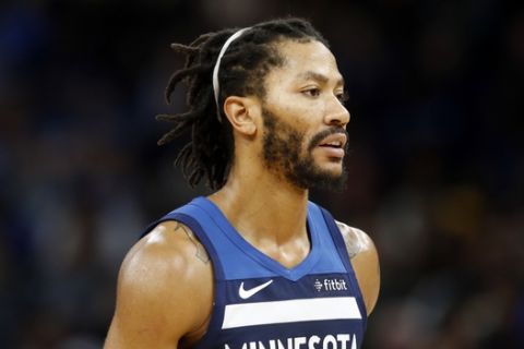 Minnesota Timberwolves' Derrick Rose plays in an NBA basketball game against the Los Angeles Lakers Monday, Oct. 29, 2018, in Minneapolis. (AP Photo/Jim Mone)