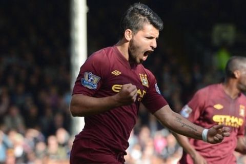 Manchester City's Sergio Aguero celebrates after scoring his team's opening goal