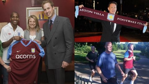 Prince William, President, The Football Association,  met players, coaches and staff participating in The FAs Charter Standard programme during his visit to Kingshurst Sporting FC, Kingshurst, West Midlands. PIC SHOWS: ENGLAND FOOTBALLER  ASHLEY YOUNG PRESENTING AN ASTON VILLA SHIRT TO PRINCE WILLIAM IN THE MIDDLE IS VILLA CLUB SECRETARY SHARON BARNHURST   POOL PICTURE  PIC ARTHUR EDWARDS  THE SUN






