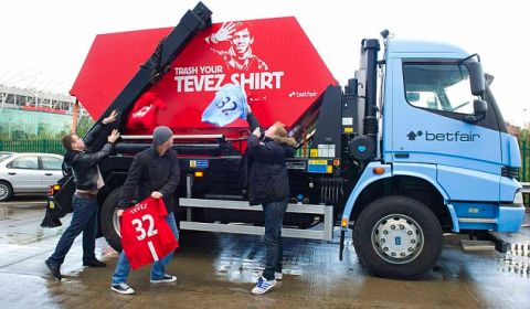 Ahead of the Manchester derby on Sunday, City and United fans are being encouraged to vent their frustrations and trash their Carlos Tevez shirts in exchange for brand new ones. Betfair is offering fans left infuriated by the actions of the money grabbing Argentine the chance to ditch their jerseys in a giant Recycling Tevez skip, which will be at Old Trafford before the top of the table clash kicks off at 1.30pm. For more information contact Mischief on betfair@mischiefpr.com or 020 3128 6600.
