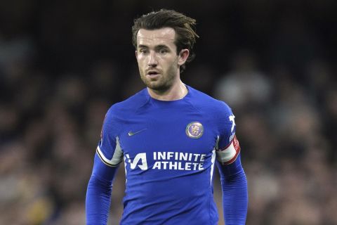 Chelsea's Ben Chilwell during the English FA Cup fifth round soccer match between Chelsea and Leeds United at Stamford Bridge stadium in London, Wednesday, Feb. 28, 2024. (AP Photo/Kirsty Wigglesworth)