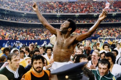 Pele after his final game for the New York Cosmos  