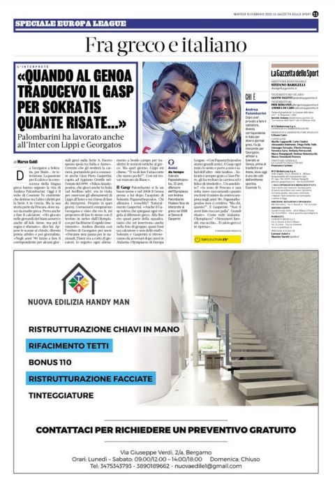 Το αφιέρωμα της Gazzetta dello Sport στον Αντρέα Παλομπαρίνι