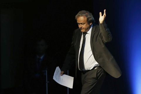 FILE - In this Wednesday, Sept. 14, 2016 file photo former UEFA President Michel Platini, waves after his speech during the vote for the new UEFA president in Athens. The former France soccer great who was banned by the FIFA ethics committee for alleged financial wrongdoing, Platini announced Wednesday Jan. 24, 2018, that is is taking his appeal to the European Court of Human Rights. (AP Photo/Thanassis Stavrakis, File)