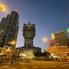 Grand Lisboa, center, is closed in Macao, Monday, July 11, 2022. Streets in the gambling center of Macao were empty Monday after casinos and most other businesses were ordered to close while the Chinese territory near Hong Kong fights a coronavirus outbreak. (AP Photo/Kong)