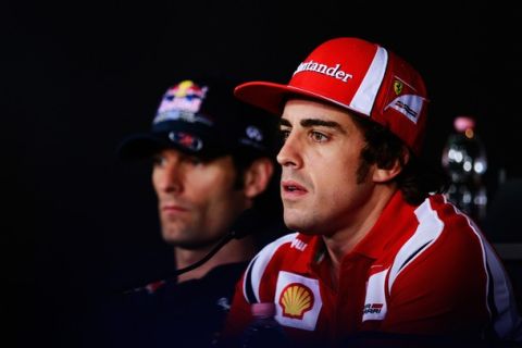 MONZA, ITALY - SEPTEMBER 08:  Fernando Alonso of Spain and Ferrari talks at the drivers press conference during previews to the Italian Formula One Grand Prix at the Autodromo Nazionale di Monza on September 8, 2011 in Monza, Italy.  (Photo by Paul Gilham/Getty Images)