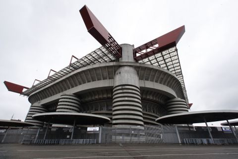 A view of the San Siro stadium in Milan, Italy, Thursday, April 4, 2019. (AP Photo/Antonio Calanni)