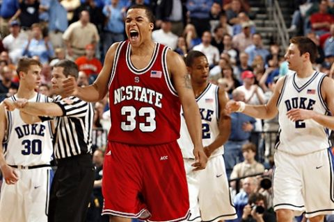 [ PHOTO # 9  ]

03 08 2007 - TAMPA - NCSU's Brandon Costner reacts in the final seconds to the upset of Duke. Costner led the Wolfpack with 30 points.   NC State defeated Duke 85-80 in overtime in the third game. The ACC Tournament began Thursday (3/8/07) at the St. Pete Times Forum in Tampa.

BRIAN CASSELLA  |  Times

STORY SUMMARY - ACC Tournament Day 1.