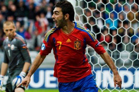 Spain's Adrian Lopez celebrates as he scores against Belarus during the UEFA Under-21 European Championship semi-final match Spain vs Belarus at the Viborg Stadium, on June 22, 2011. AFP PHOTO/JONATHAN NACKSTRAND (Photo credit should read JONATHAN NACKSTRAND/AFP/Getty Images)