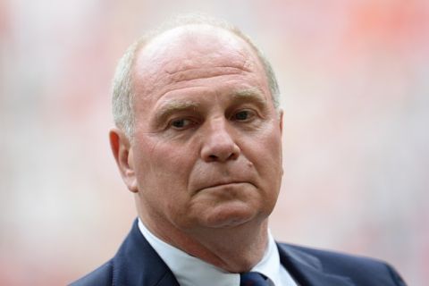 Munich's president Uli Hoeness is pictured during the test match Uli Hoeness Cup FC Bayern Munich vs FC Barcelona at the Allianz Arena in Munich, Germany, 24 July 2013. Photo: Andreas Gebert