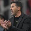 AC Milan's head coach Paulo Fonseca reacts during the Champions League soccer match between Bayer Leverkusen and AC Milan at the BayArena in Leverkusen, Germany, Tuesday, Oct.1, 2024. (AP Photo/Michael Probst)