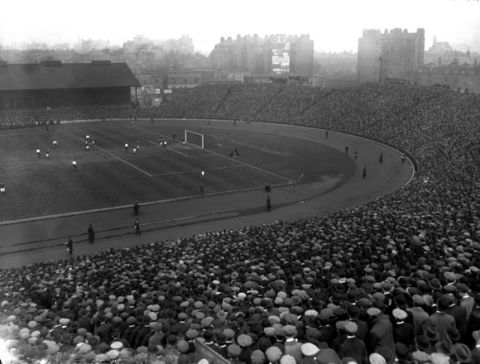 A general view of the huge crowd at Stamford Bridge for the England v Scotland Home International match. England won 1-0, with Harry Hampton the scorer.