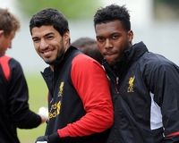 LIVERPOOL, ENGLAND - MAY 17:  (THE SUN OUT, THE SUN ON SUNDAY OUT) Luis Suarez and Daniel Sturridge of Liverpool look on during a training session at Melwood Training Ground on May 17, 2013 in Liverpool, England.  (Photo by Andrew Powell/Liverpool FC via Getty Images)