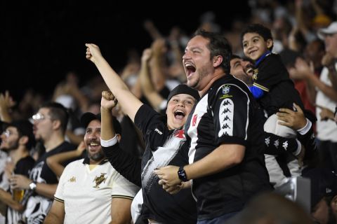 Vasco da Gama fans celebrate a goal during the second half of a preseason friendly soccer match against Inter Miami, Saturday, Jan. 21, 2023, in Fort Lauderdale, Fla. (AP Photo/Michael Laughlin)