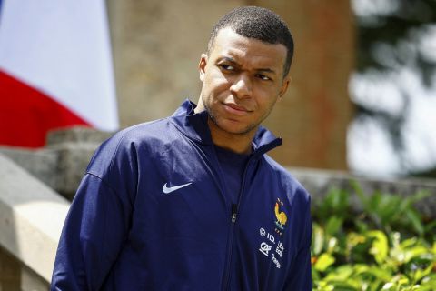 French soccer player Kylian Mbappe is photographed at the national soccer team training center in Clairefontaine, west of Paris, Monday, June 3, 2024 ahead of the UEFA Euro 2024. (Sarah Meyssonnier/Pool Photo via AP)