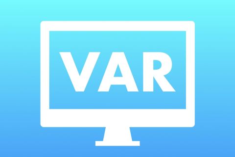 Video assistant referee VAR logo for football or soccer match on screen tv