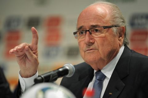 RIO DE JANEIRO, BRAZIL - JULY 27:  FIFA President Joseph S. Blatter speaks to the media at a press conference ahead of the Preliminary Draw of the 2014 FIFA World Cup on July 27, 2011 in Rio de Janeiro, Brazil.  (Photo by Michael Regan/Getty Images)