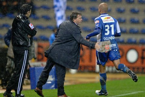 20101113 - GENK, BELGIUM: (L-R) Genk's Marvin Ogunjimi celebrates during the Belgian first division soccer match between KRC Genk and Cercle Brugge, on the 15th day of the Belgian Jupiler Pro League championship, Saturday 13 November 2010, in Genk.
BELGA PHOTO YORICK JANSENS