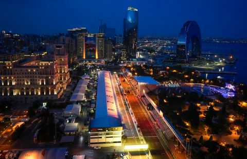 A view of a part of the Baku circuit, in Baku, Azerbaijan, Thursday, June 9, 2022. The Formula One Grand Prix will be held on Sunday. (AP Photo/Sergei Grits)